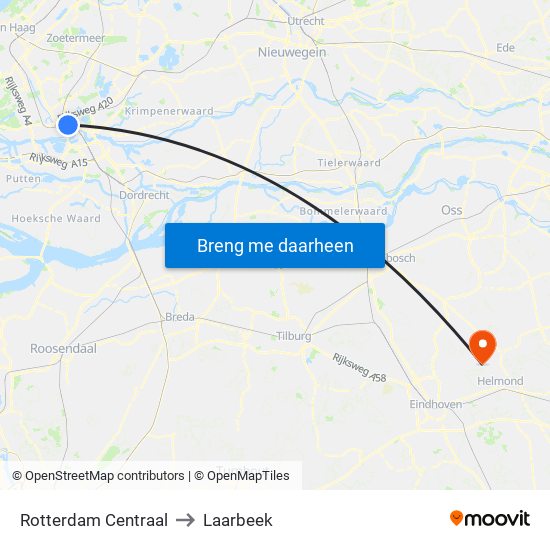 Rotterdam Centraal to Laarbeek map