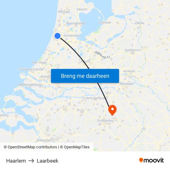 Haarlem to Laarbeek map