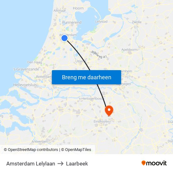 Amsterdam Lelylaan to Laarbeek map