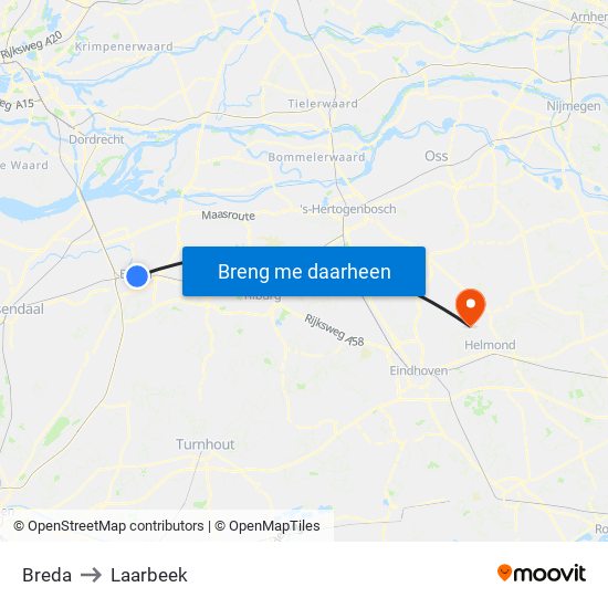 Breda to Laarbeek map