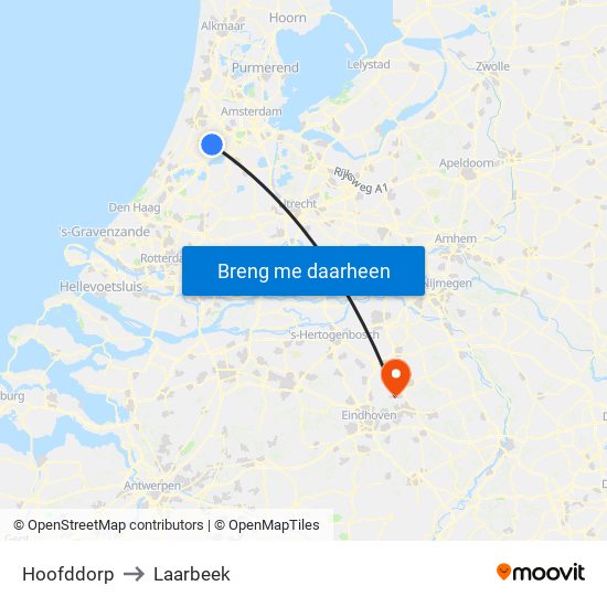 Hoofddorp to Laarbeek map