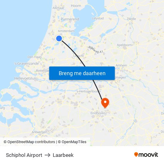 Schiphol Airport to Laarbeek map