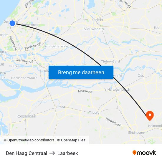 Den Haag Centraal to Laarbeek map