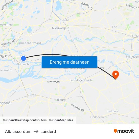 Alblasserdam to Landerd map