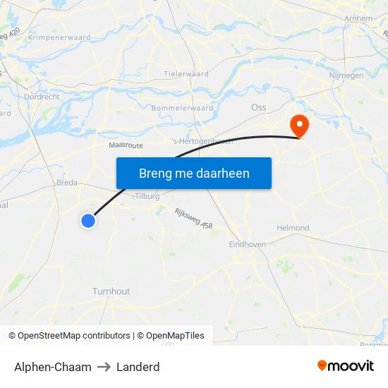 Alphen-Chaam to Landerd map