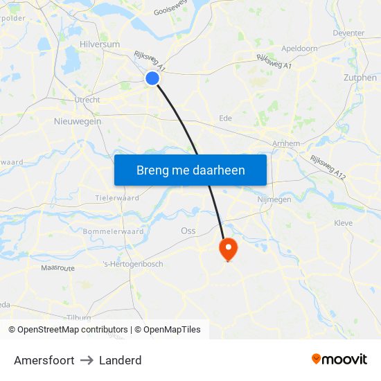 Amersfoort to Landerd map