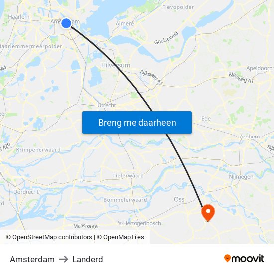 Amsterdam to Landerd map