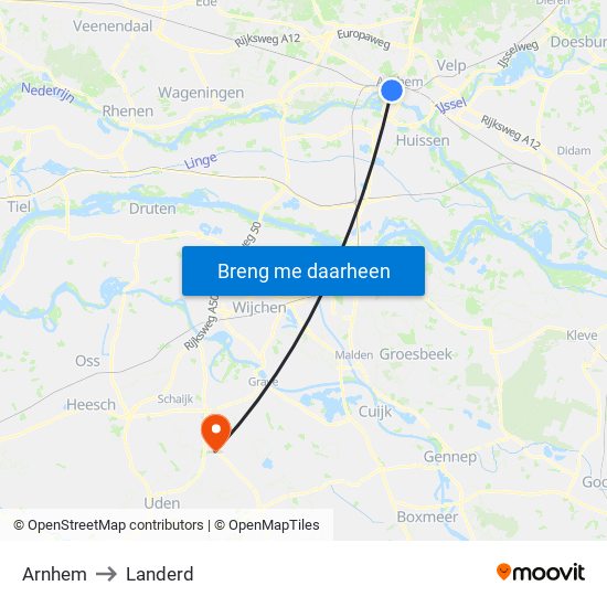Arnhem to Landerd map