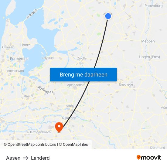 Assen to Landerd map