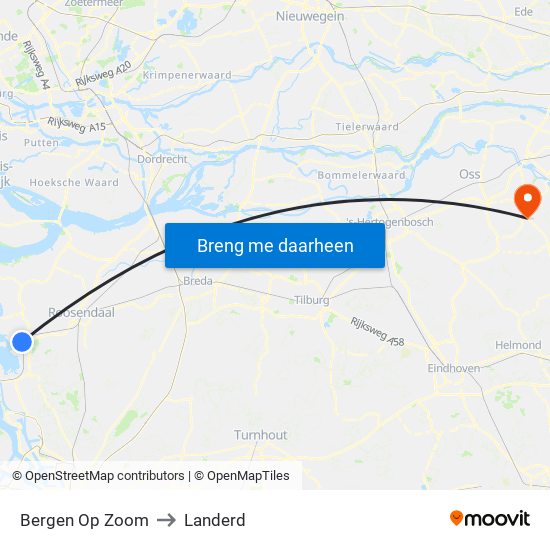 Bergen Op Zoom to Landerd map