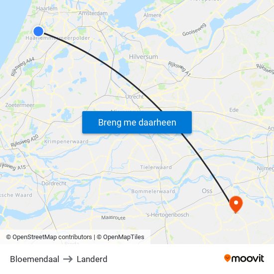 Bloemendaal to Landerd map