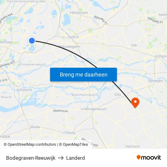 Bodegraven-Reeuwijk to Landerd map