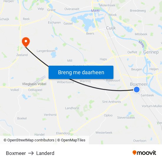 Boxmeer to Landerd map