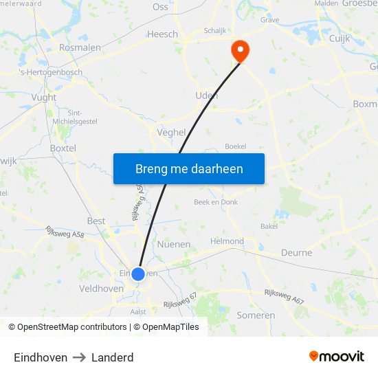 Eindhoven to Landerd map