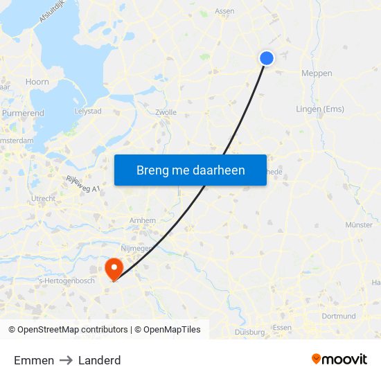 Emmen to Landerd map