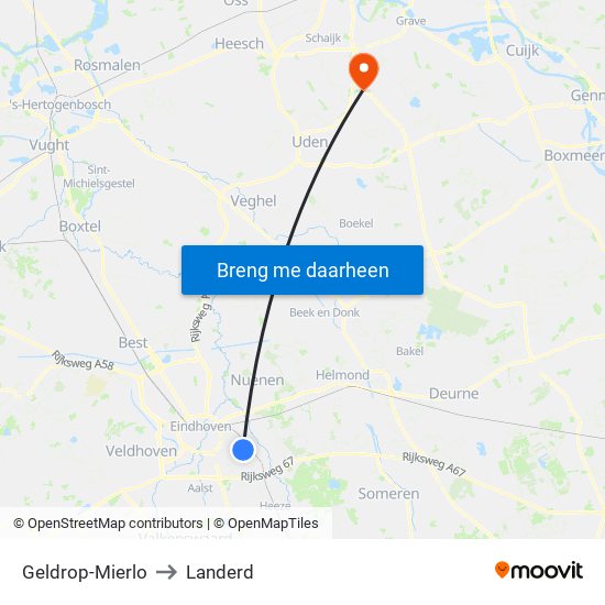 Geldrop-Mierlo to Landerd map