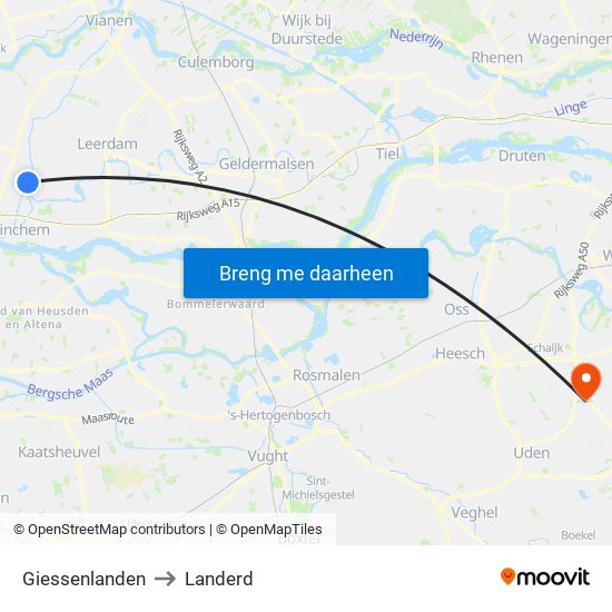 Giessenlanden to Landerd map