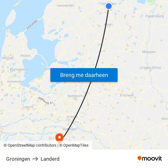 Groningen to Landerd map