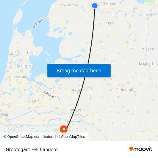Grootegast to Landerd map