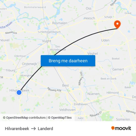 Hilvarenbeek to Landerd map