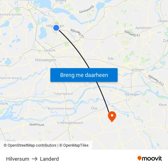 Hilversum to Landerd map