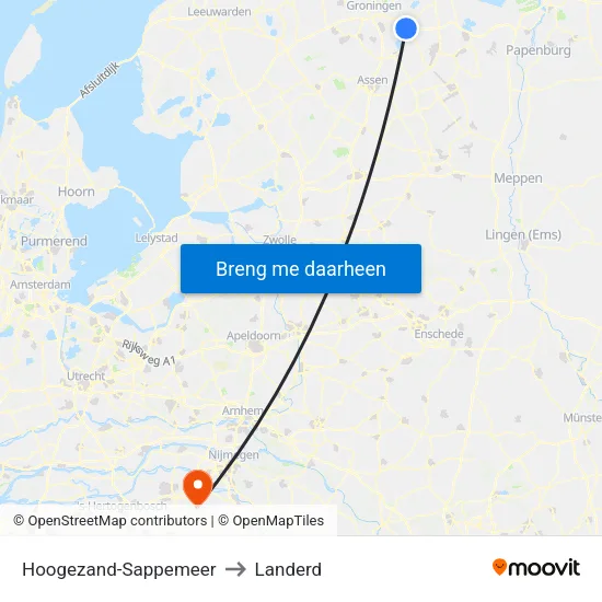 Hoogezand-Sappemeer to Landerd map