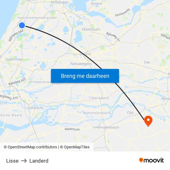 Lisse to Landerd map