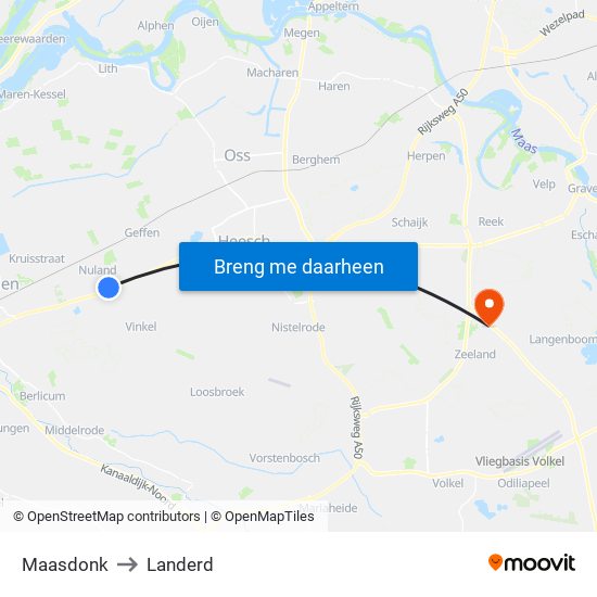 Maasdonk to Landerd map