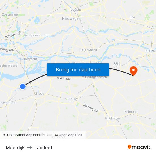 Moerdijk to Landerd map