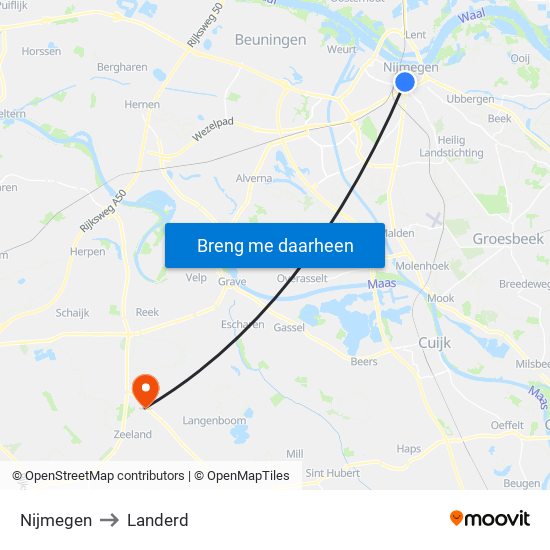 Nijmegen to Landerd map
