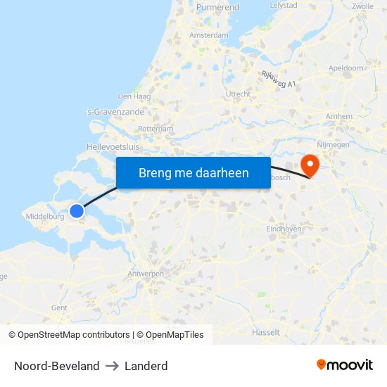 Noord-Beveland to Landerd map