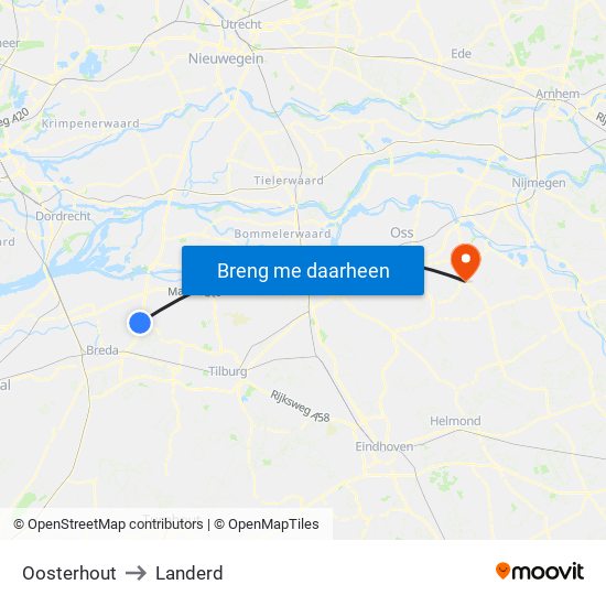 Oosterhout to Landerd map