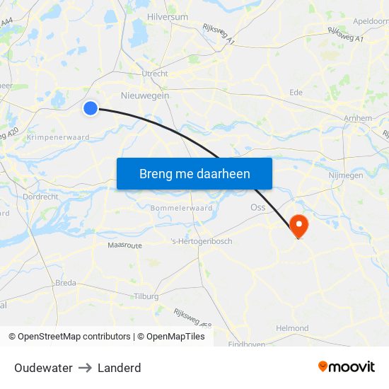 Oudewater to Landerd map