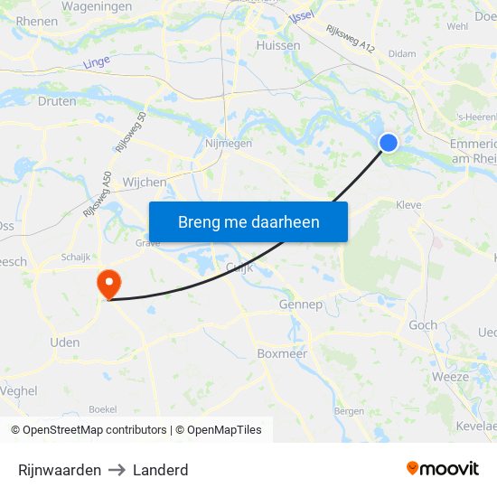Rijnwaarden to Landerd map