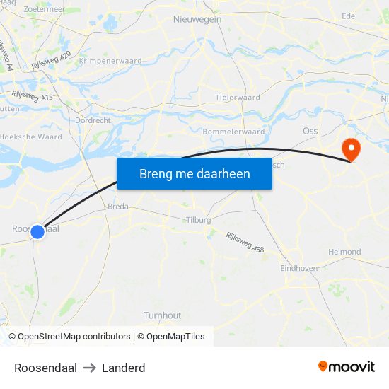 Roosendaal to Landerd map