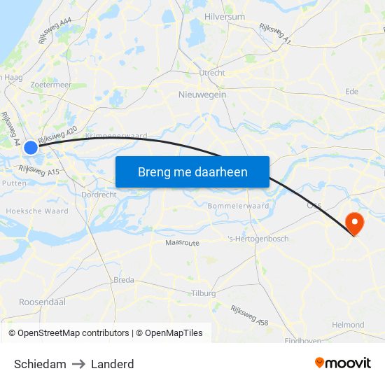 Schiedam to Landerd map