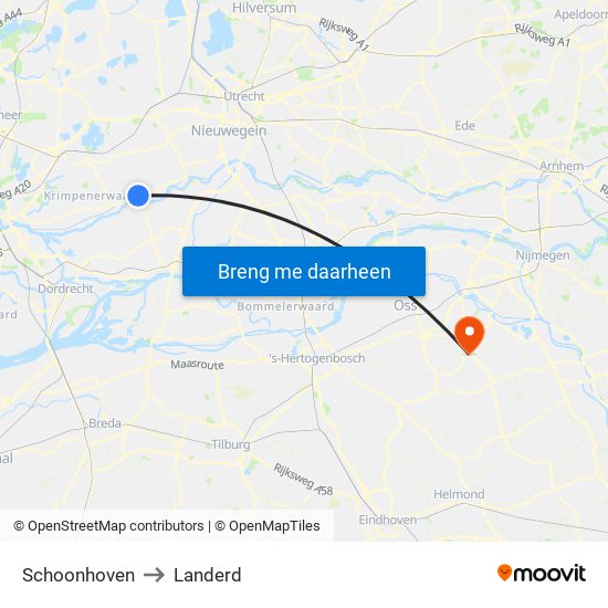 Schoonhoven to Landerd map