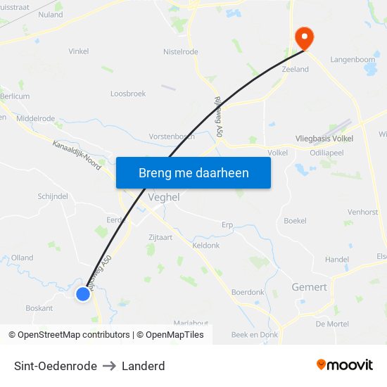 Sint-Oedenrode to Landerd map