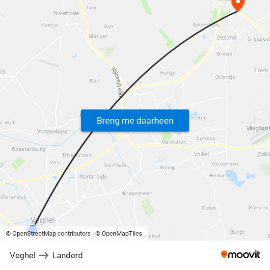 Veghel to Landerd map