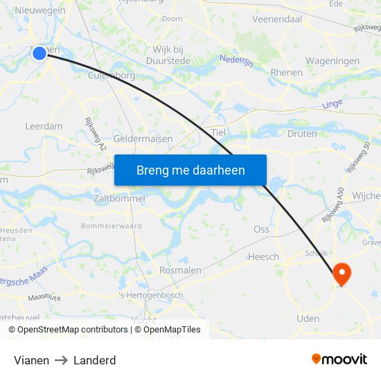 Vianen to Landerd map