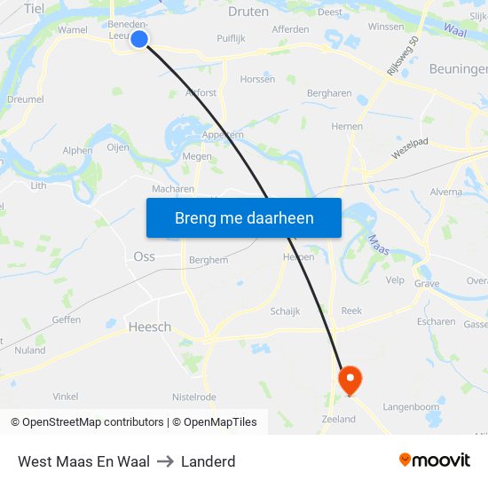 West Maas En Waal to Landerd map