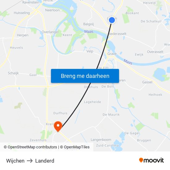 Wijchen to Landerd map