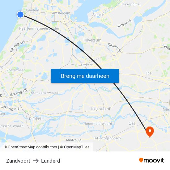 Zandvoort to Landerd map