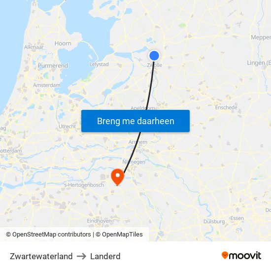 Zwartewaterland to Landerd map