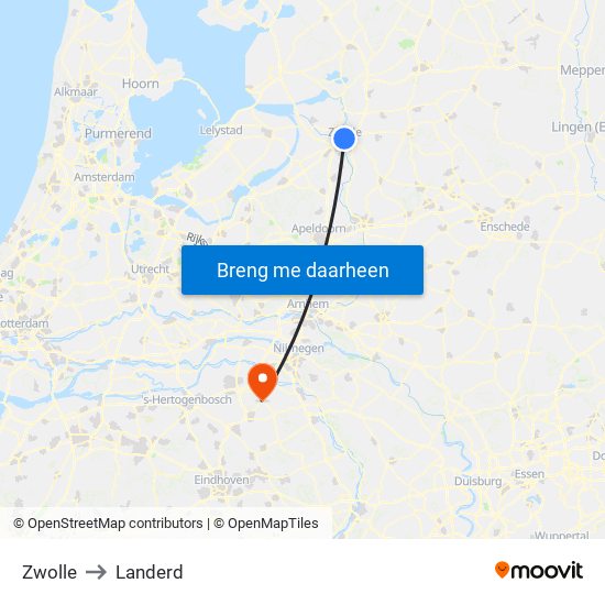 Zwolle to Landerd map