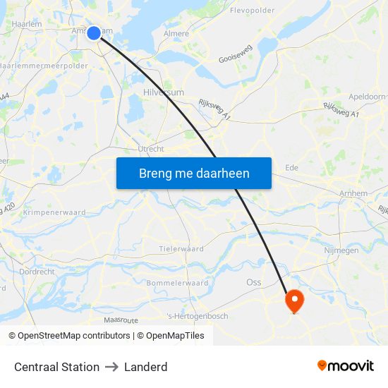 Centraal Station to Landerd map