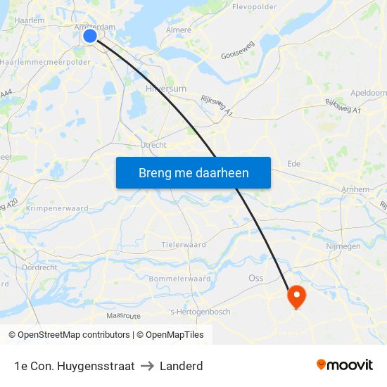 1e Con. Huygensstraat to Landerd map