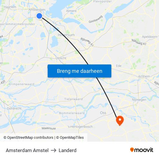 Amsterdam Amstel to Landerd map