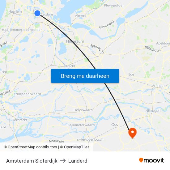 Amsterdam Sloterdijk to Landerd map