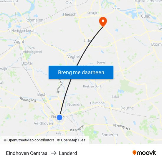 Eindhoven Centraal to Landerd map
